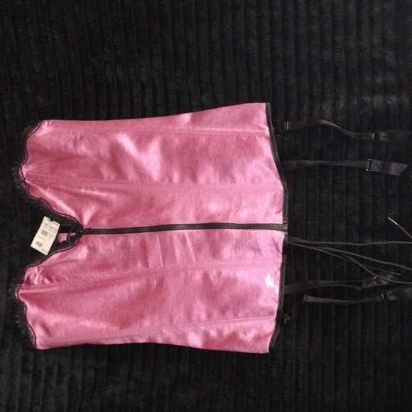 Fredericks of Hollywood Zip Front Corset in Rose Pink w/ Laced Back NWT - Picture 11 of 16